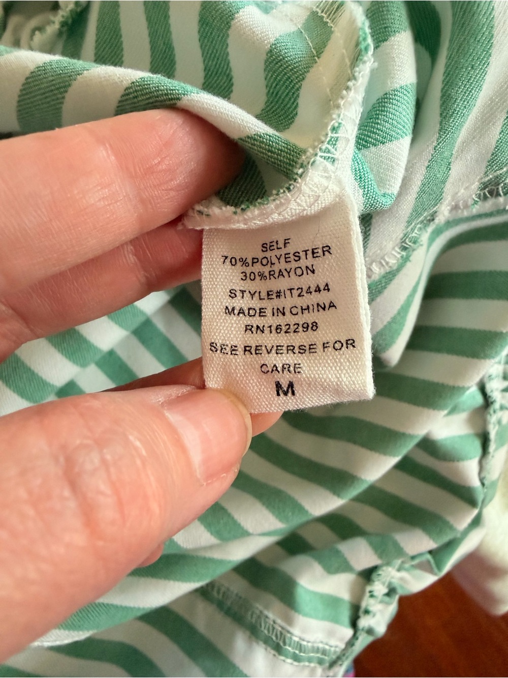 Striped Ruffle Hem Button-Front Top - Mint Green - size M - Picture 9 of 10